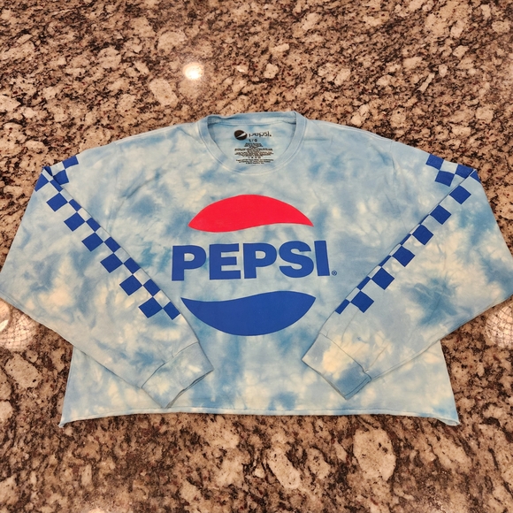 Pepsi Light Blue Tie-Dye Long Sleeved Cropped Shirt - Picture 1 of 3